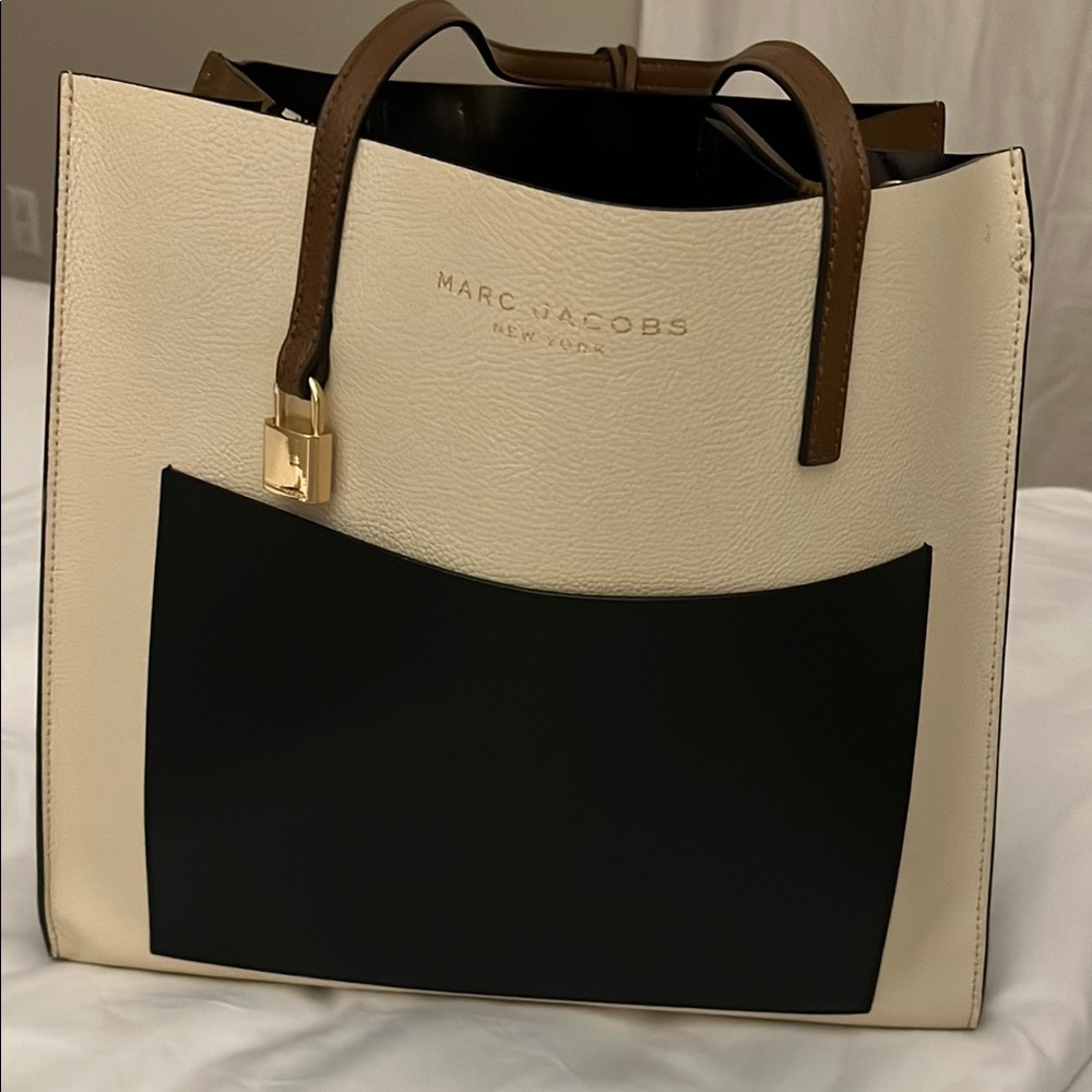 Marc Jacobs Cream and Black Tote with Brown Handles